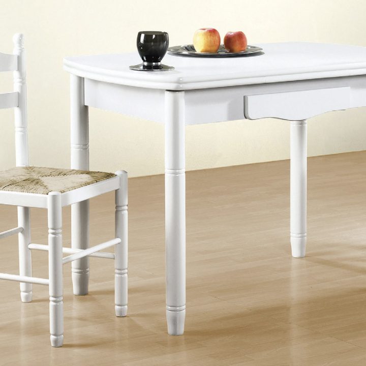 Mesa de madera de cocina blanca. Extensible - Muebles Duk